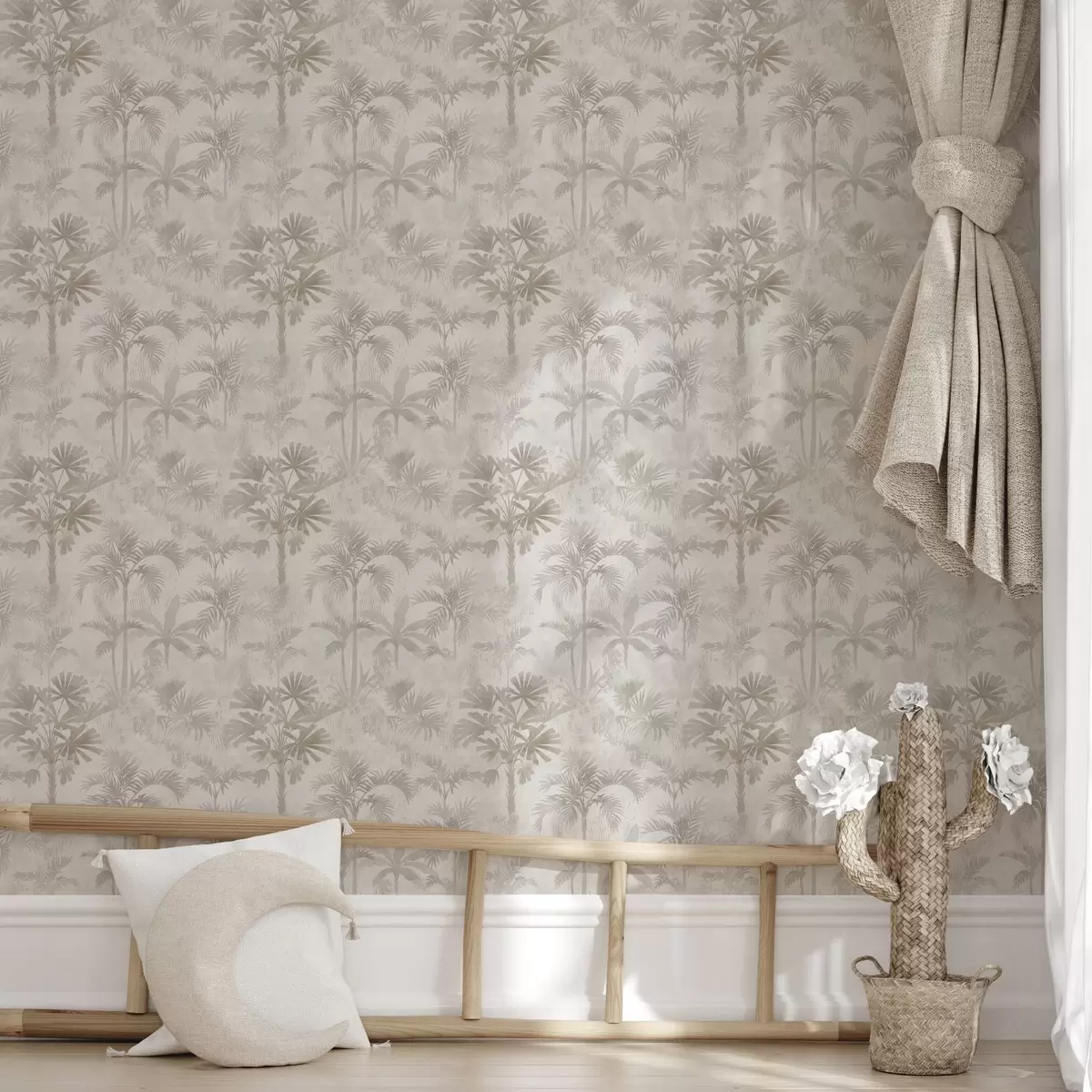 Tapetes Miglas apklāts palmu birzs siltos smilškrāsas toņos a00881