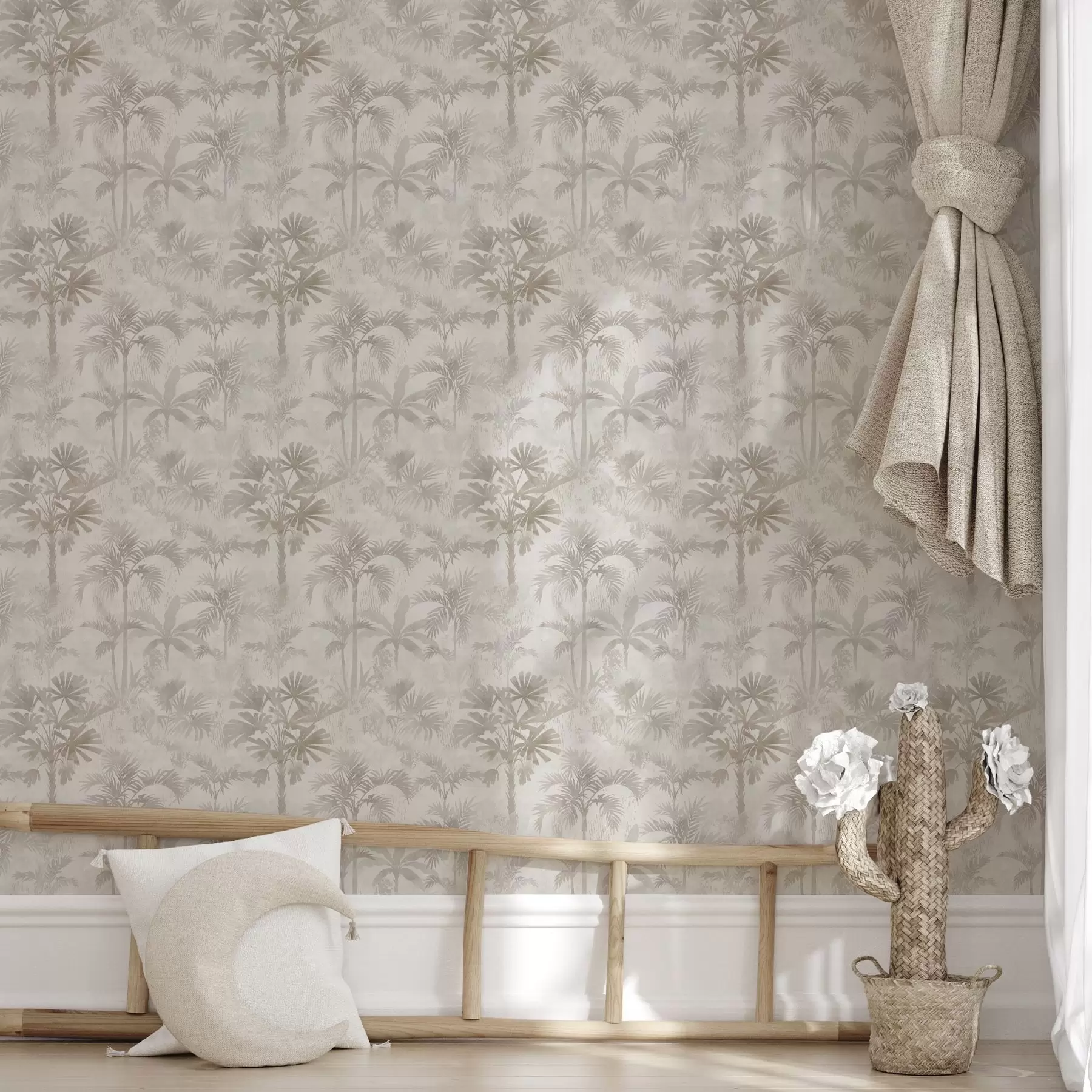 Fototapetes Miglas apklāts palmu birzs siltos smilškrāsas toņos a00881