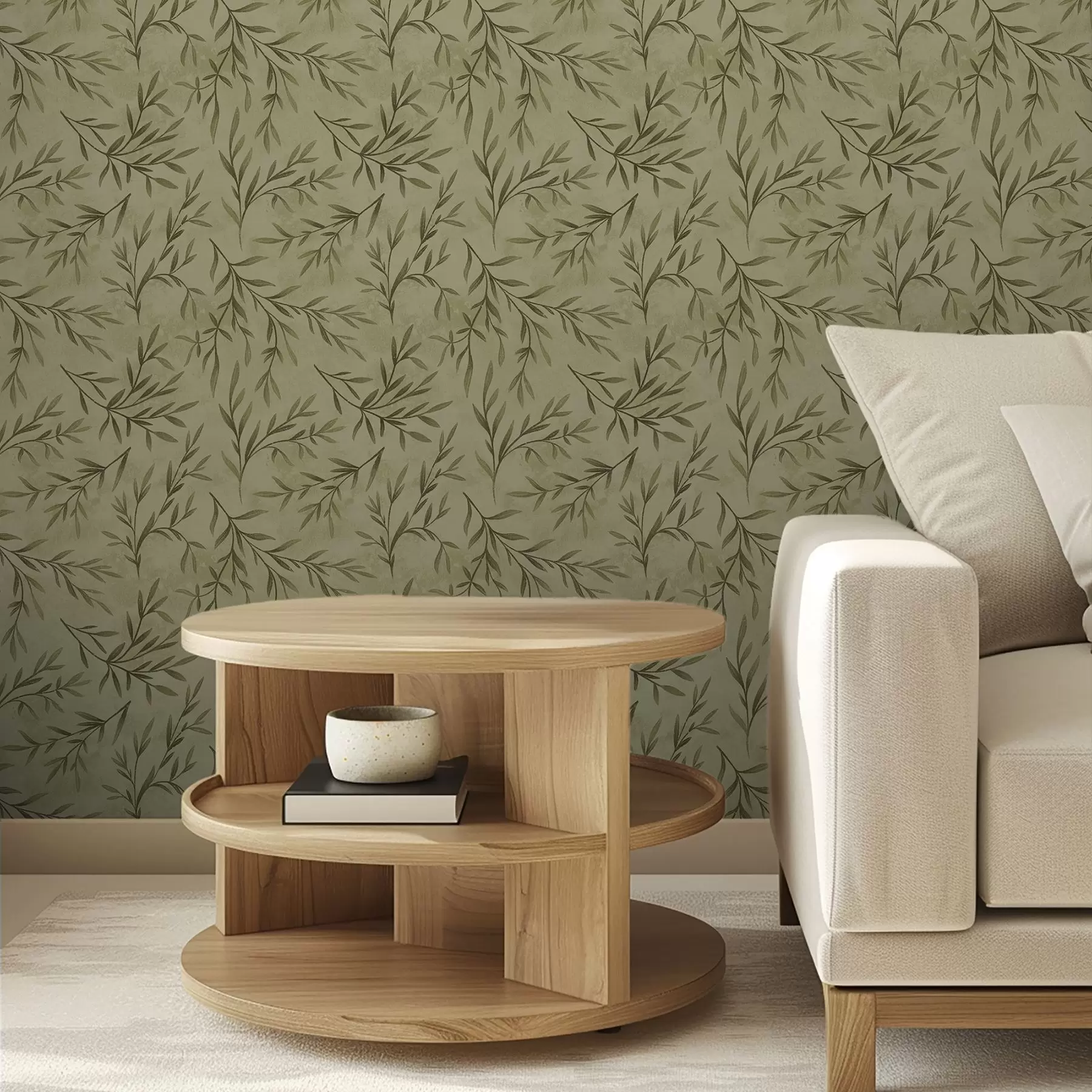 Fototapetes Olīvu zariņi uz klusināti dzeltenzaļā teksturētā fona a00936