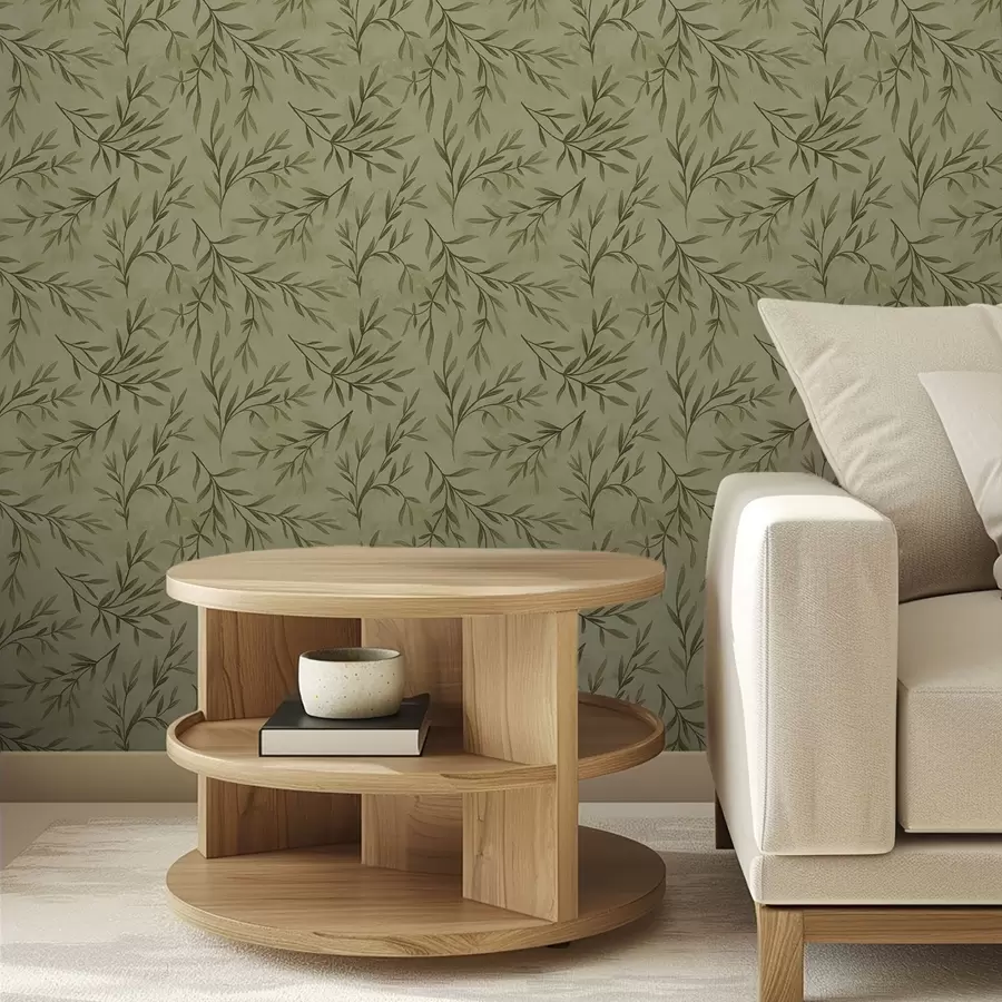 Fototapetes Olīvu zariņi uz klusināti dzeltenzaļā teksturētā fona a00936