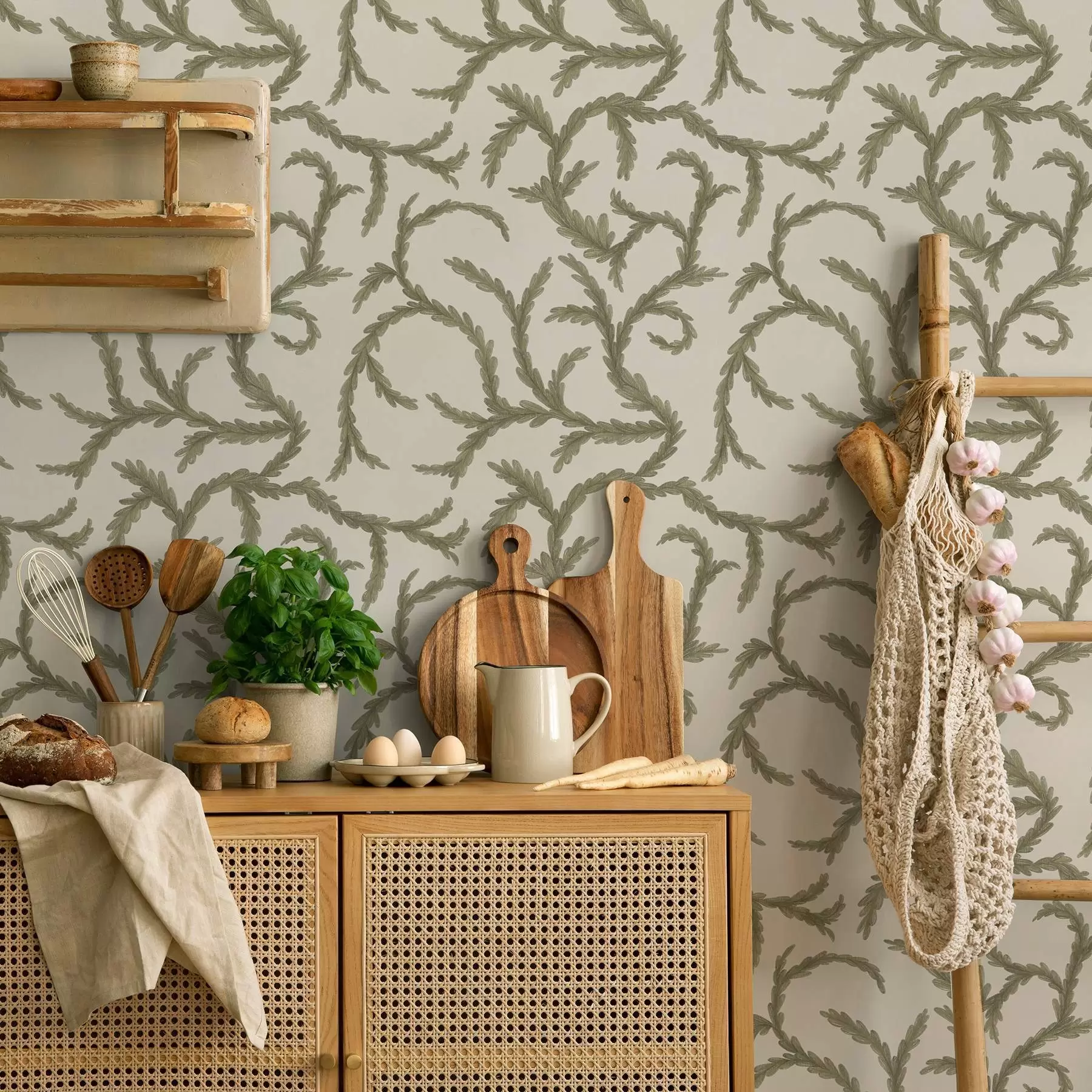 Fototapetes Mīksti zaļi skujkoku cirtas uz gaiša fona a00938