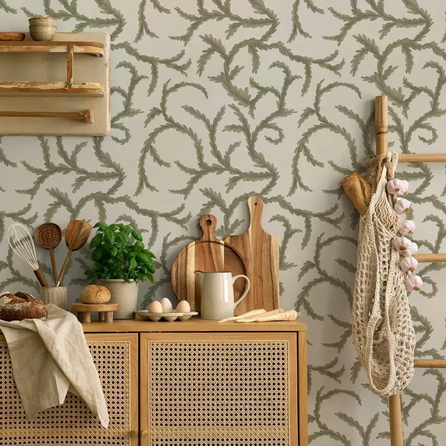 Fototapetes Mīksti zaļi skujkoku cirtas uz gaiša fona a00938