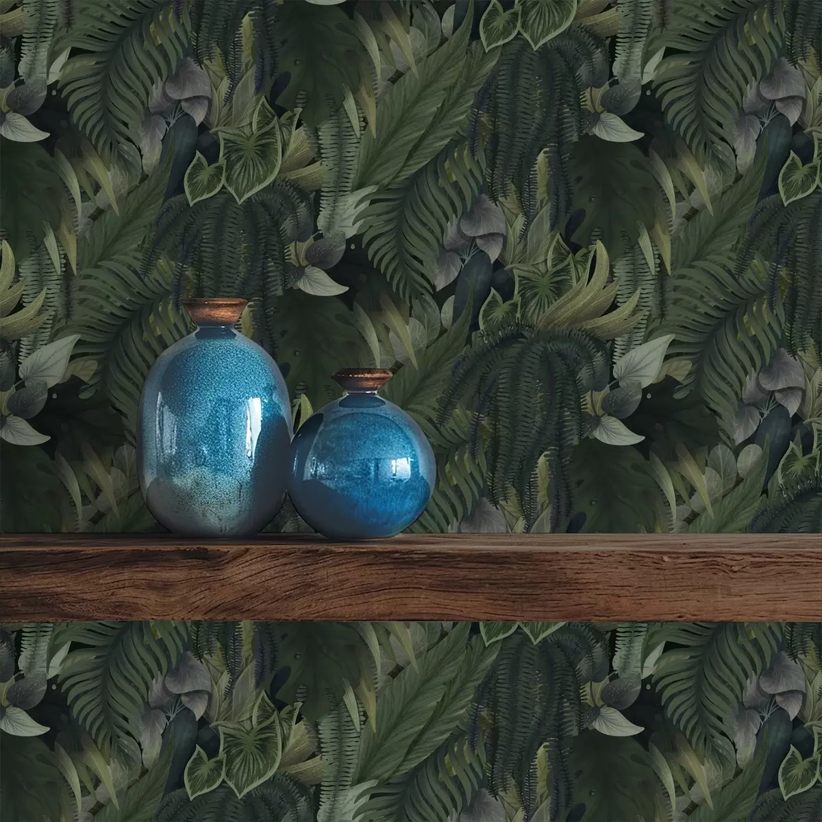 Tapetes Blīvs tropu lapotne tumši zaļos krūmājos a00943