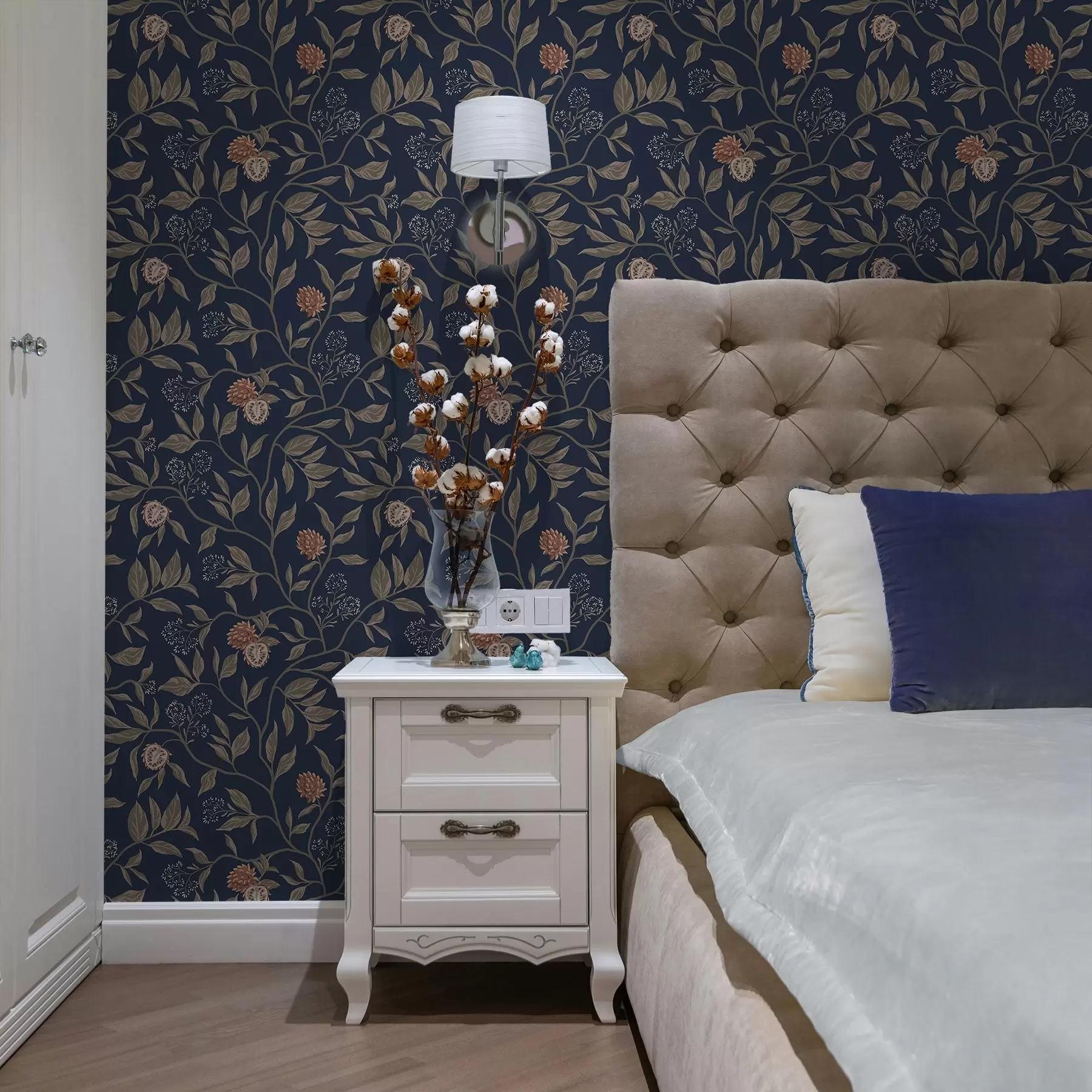 Fototapetes Zils dārzs ar zariem, augļiem un sīkiem ziediem a00959