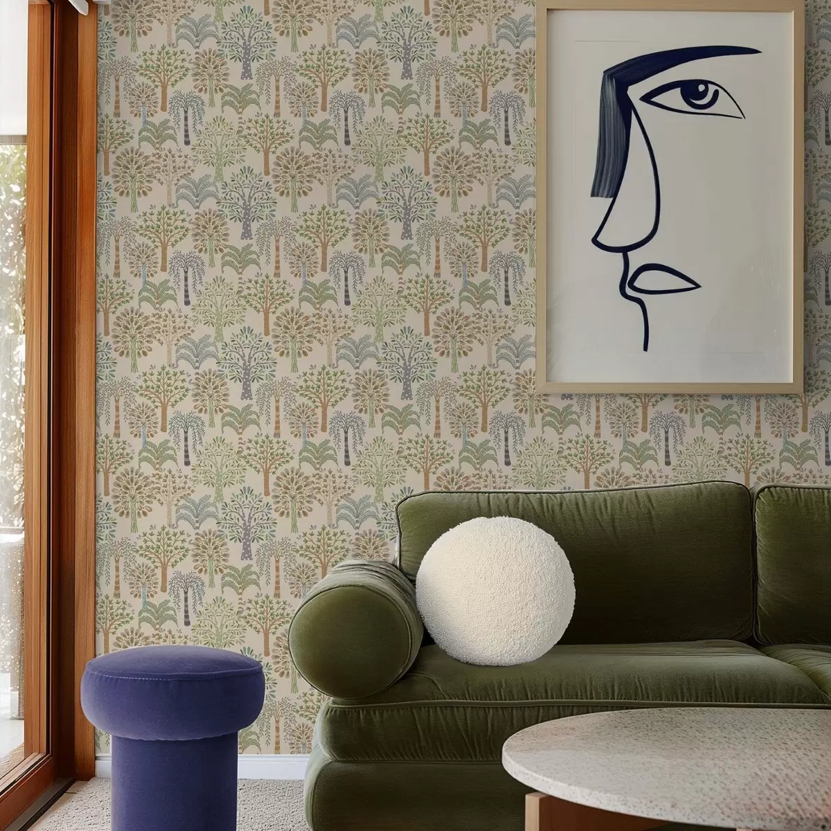 Tapetes Dekoratīvi koki maigā dabiskā krāsu gamā a00960