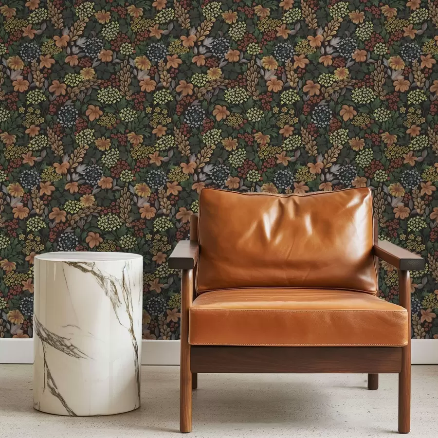 Fototapetes Silts nakts dārzs ar dzelteniem ziediem un sulīgu lapotni a00996v1