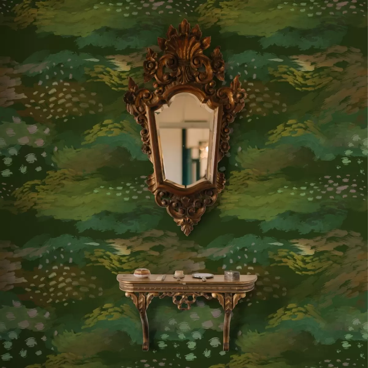 Tapetes Bagātīga zaļā abstrakcija ar enerģiskiem otu triepieniem a00999v3