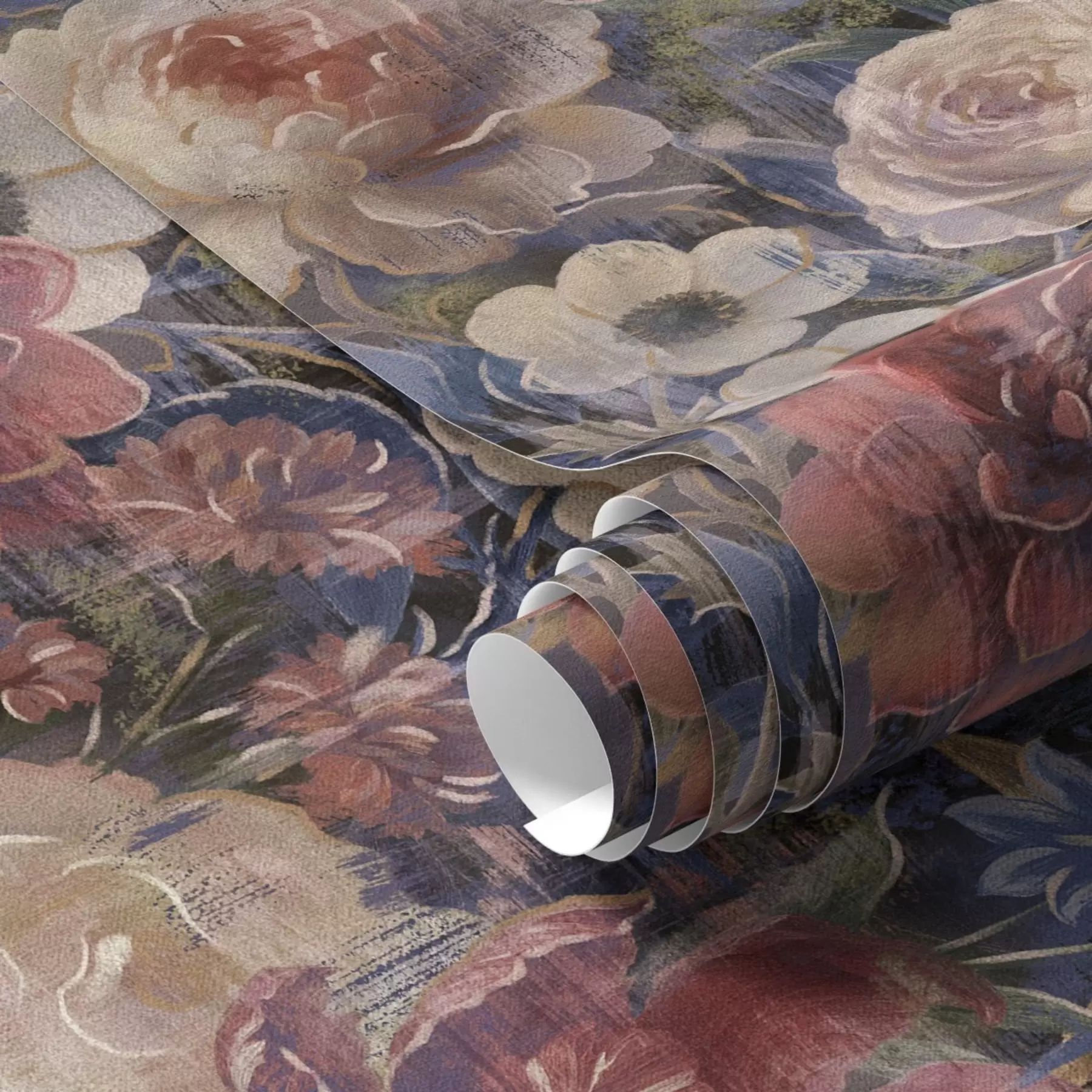 Fototapetes Glezniecisks lielu ziedu pušķis uz tumši indigo fona a01021