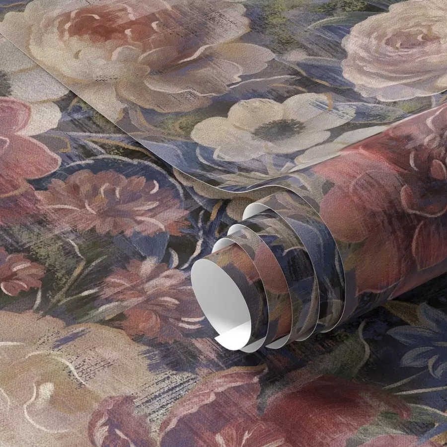 Fototapetes Glezniecisks lielu ziedu pušķis uz tumši indigo fona a01021