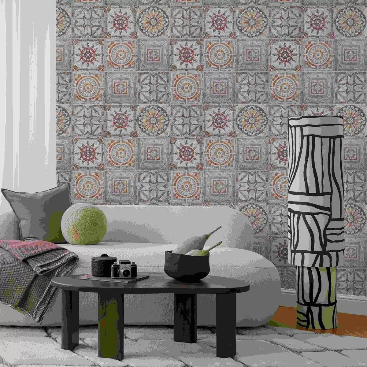 Tapetes Vecas akmens mozaīkas medaljoni ar nolietotām detaļām a01042