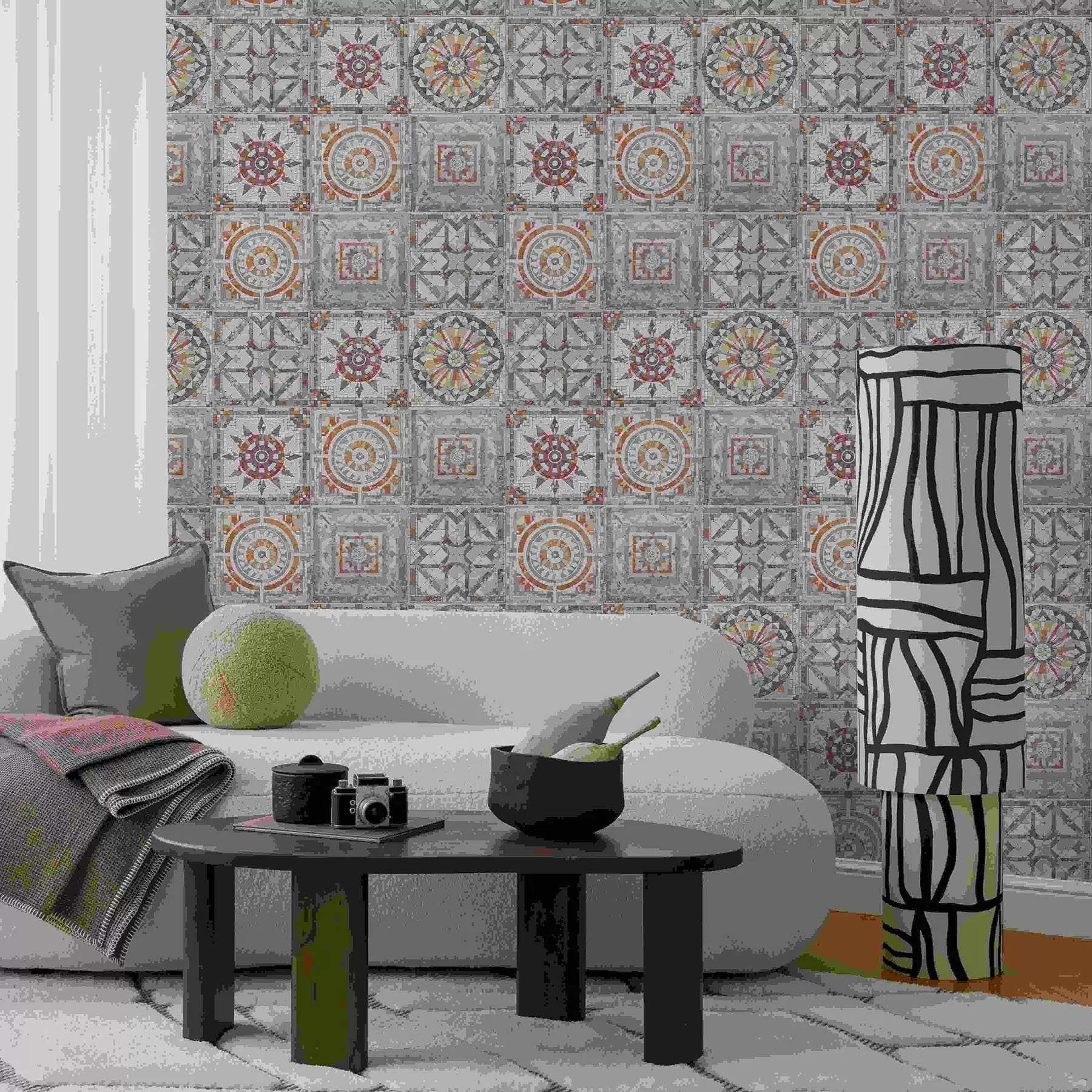 Fototapetes Vecas akmens mozaīkas medaljoni ar nolietotām detaļām a01042