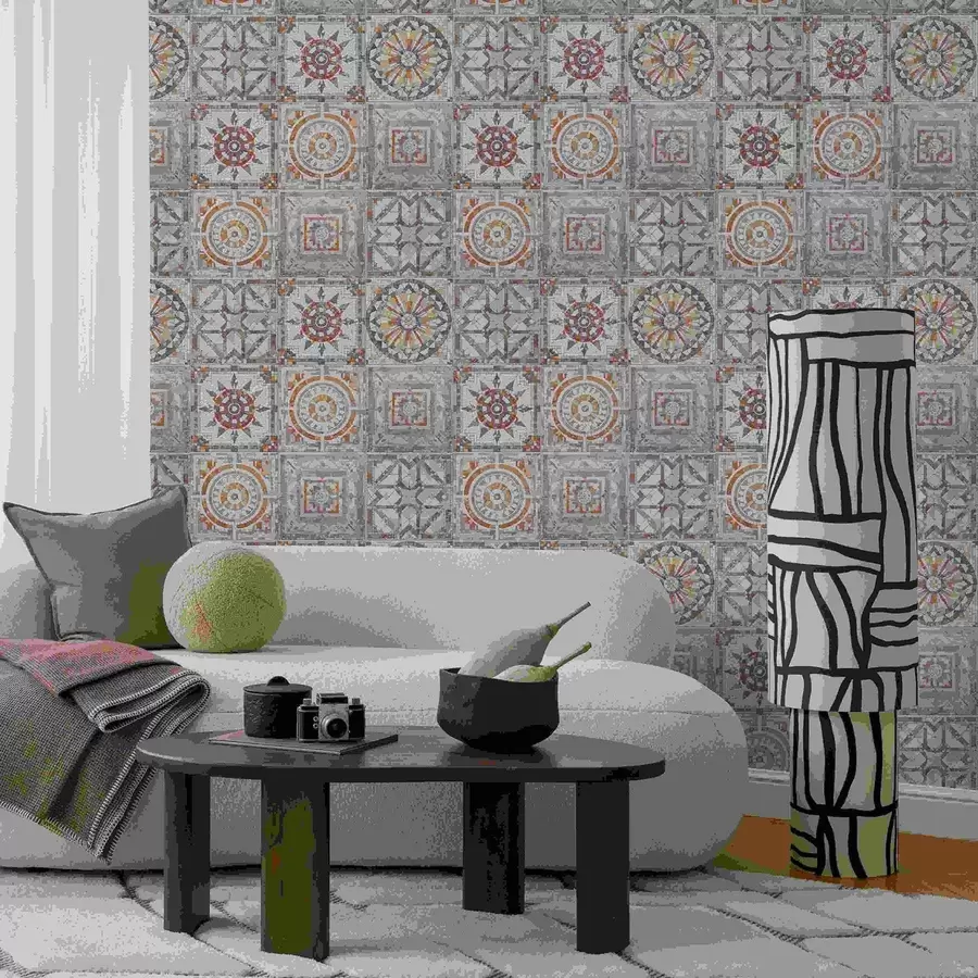 Fototapetes Vecas akmens mozaīkas medaljoni ar nolietotām detaļām a01042