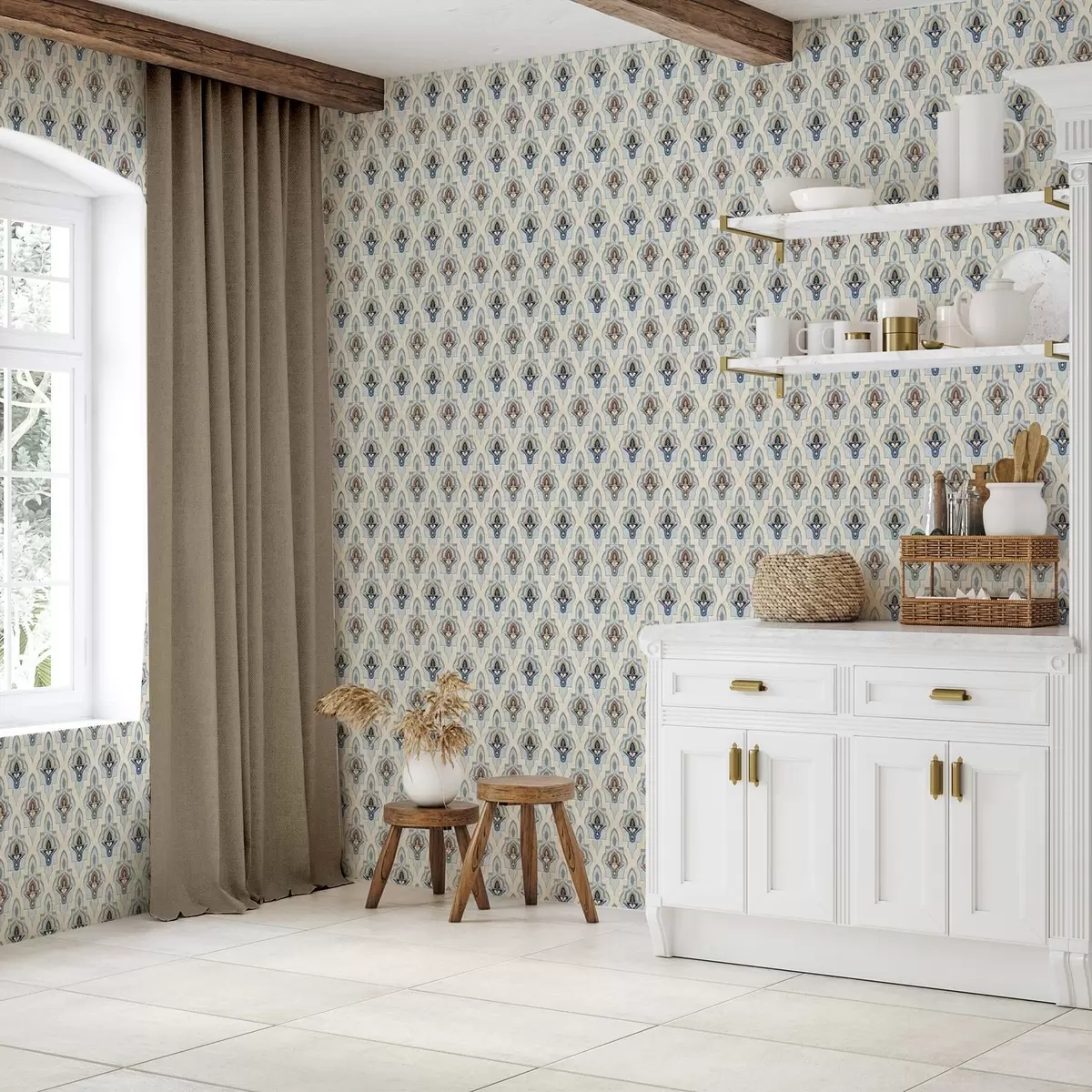 Tapetes Austrumu stila mazie flīzes zilā smilšu krāsā a01044