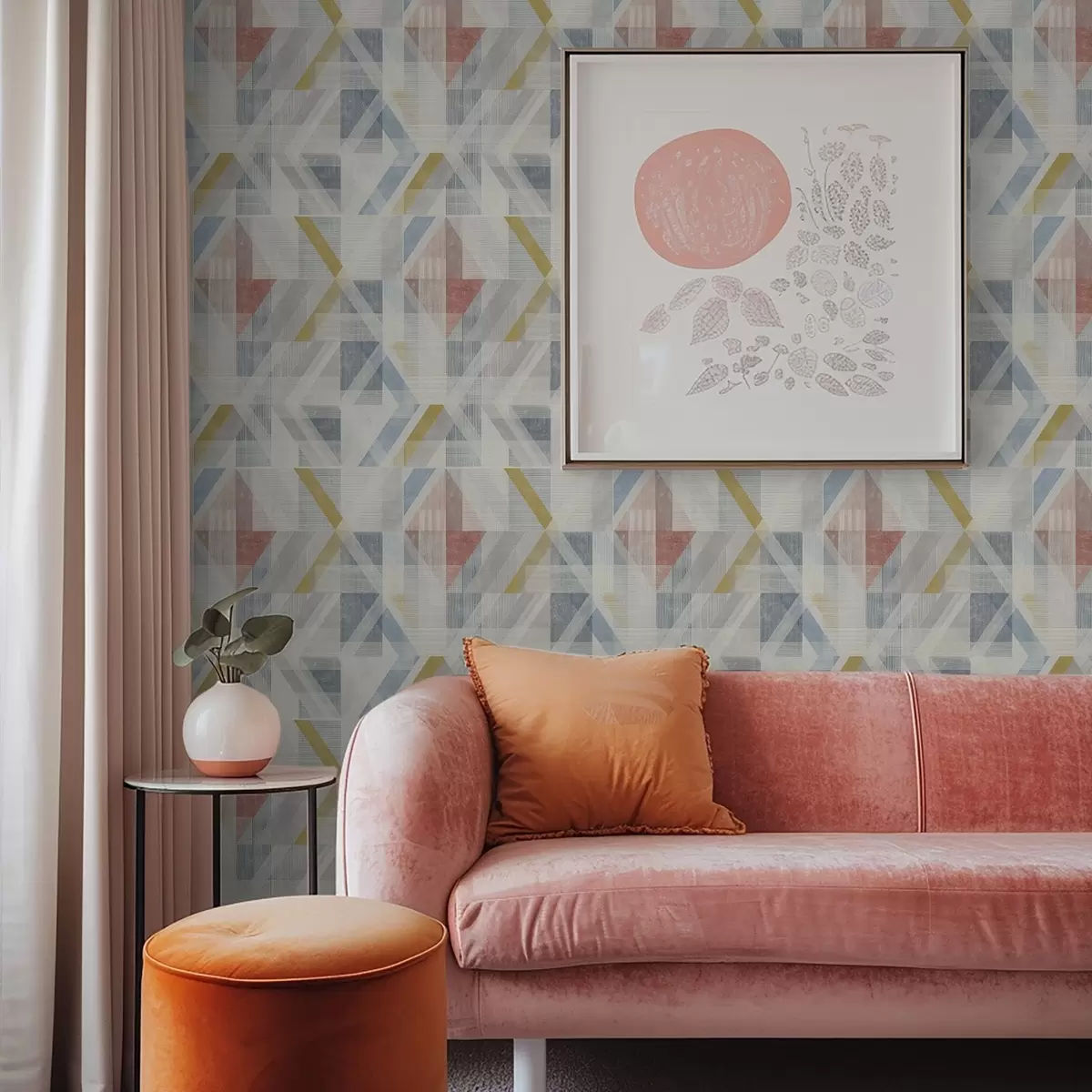 Tapetes Ģeometrisks dizains ar sarkanu dimantu centrā a01055