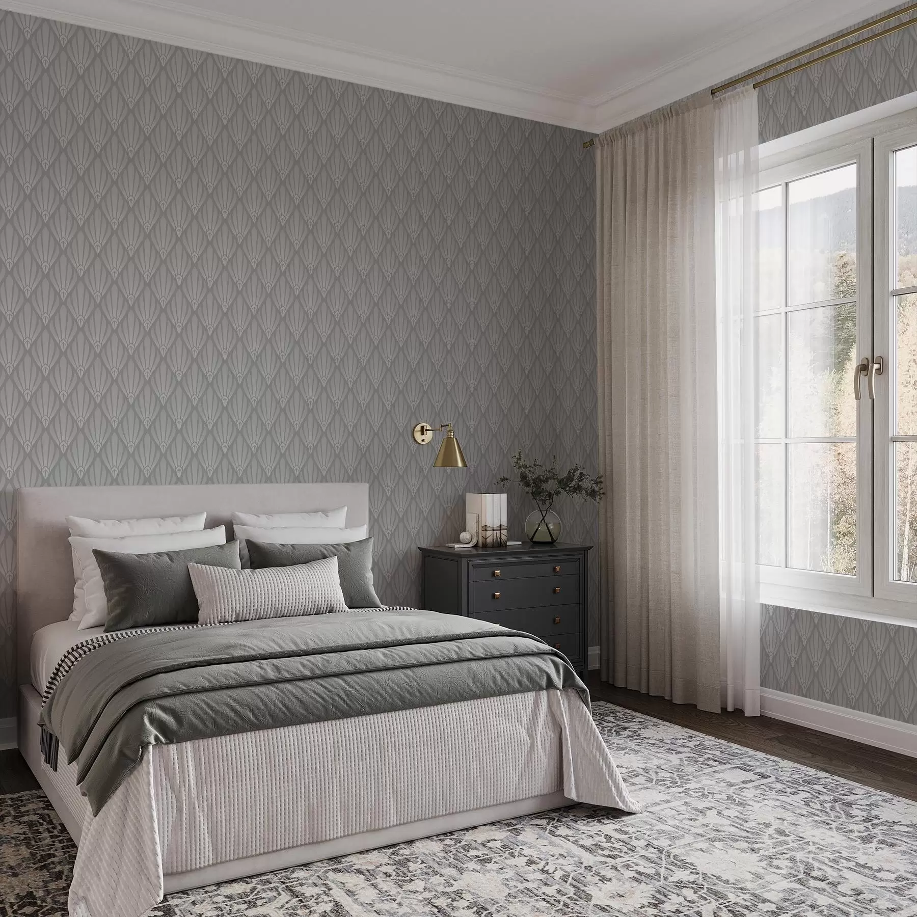 Fototapetes Pelēks Art Deco ar vēdekļveida formām a01064