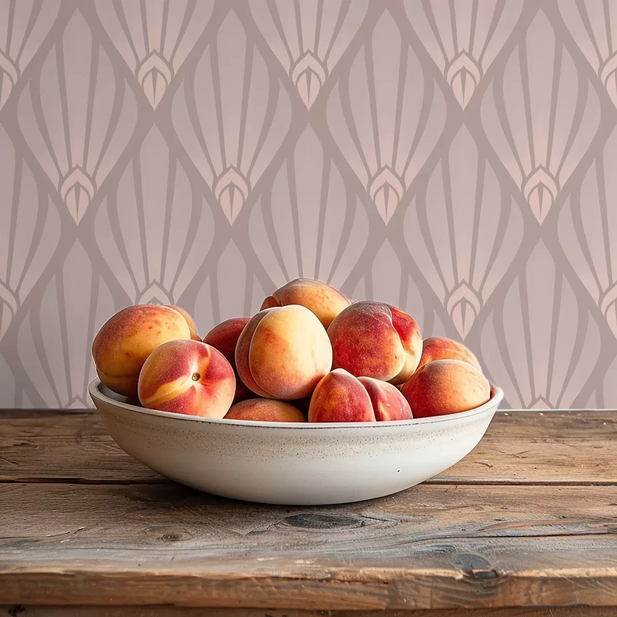 Tapetes Pūderveida smilškrāsas Art Deco ar maigiem vēdekļiem a01064v1