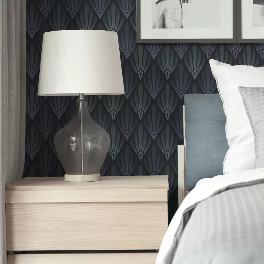 Fototapetes Atdzesējošs zils-pelēks Art Deco ar vēdekļveida formām a01064v3