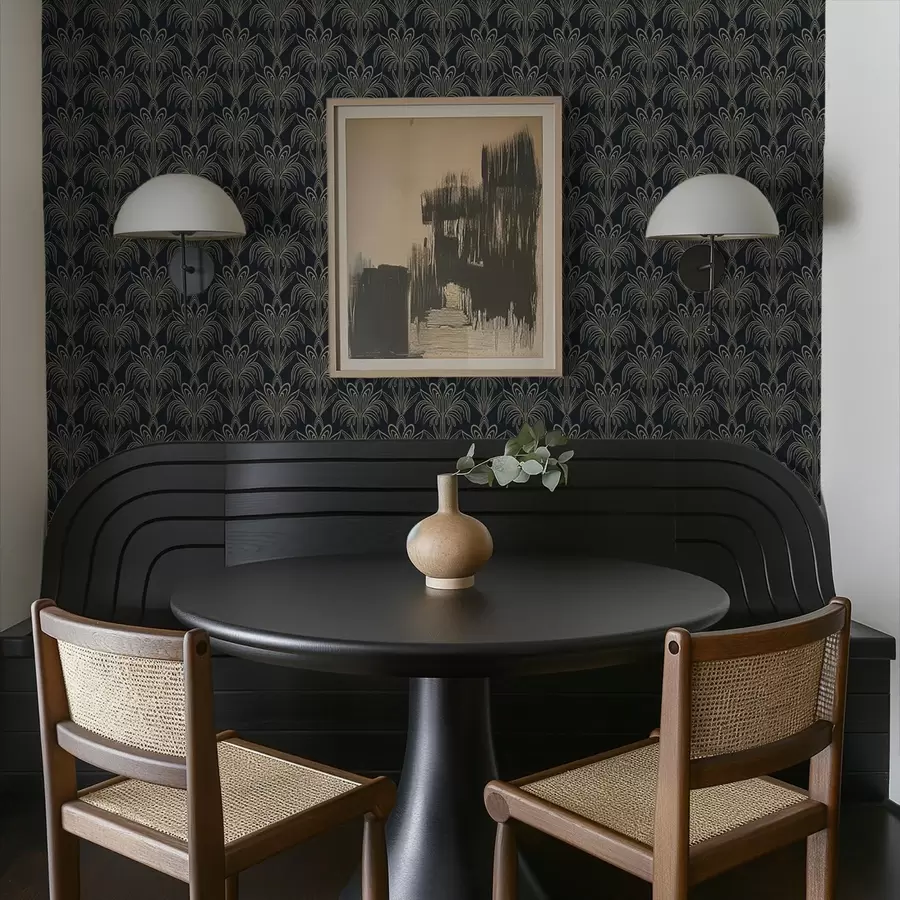 Fototapetes Tumšs Art Deco ornamenti ar stilizētiem augiem a01065