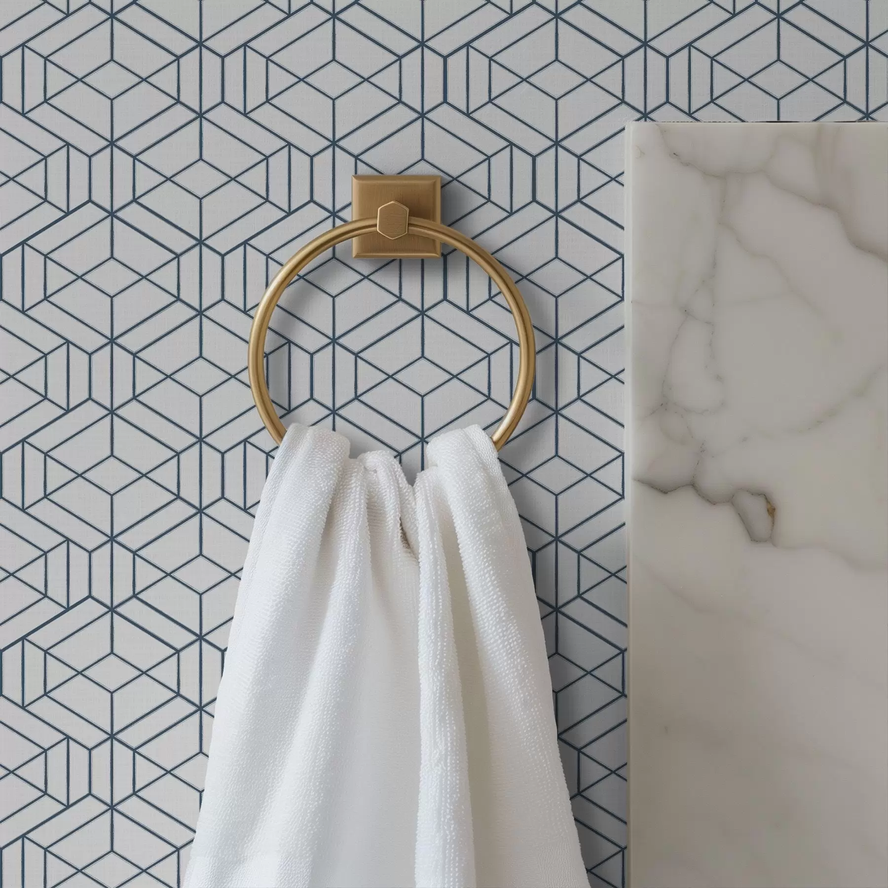 Fototapetes Balts fons ar ziliem trīsdimensiju ģeometriskiem kubiem a01067