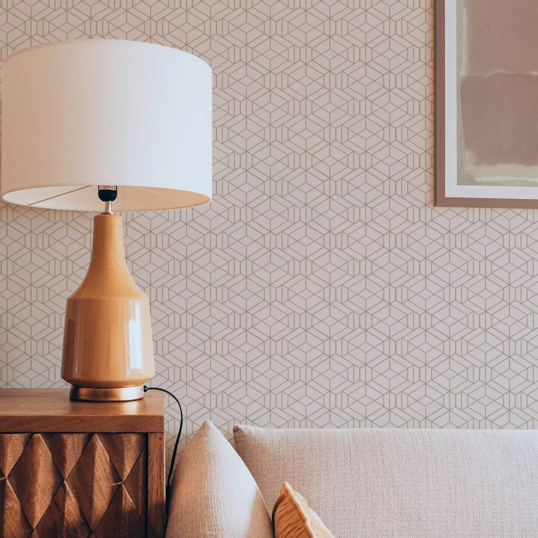 Fototapetes Siltā smilškrāsā fons ar smalkām grafiskām kubveida figūrām a01067v3