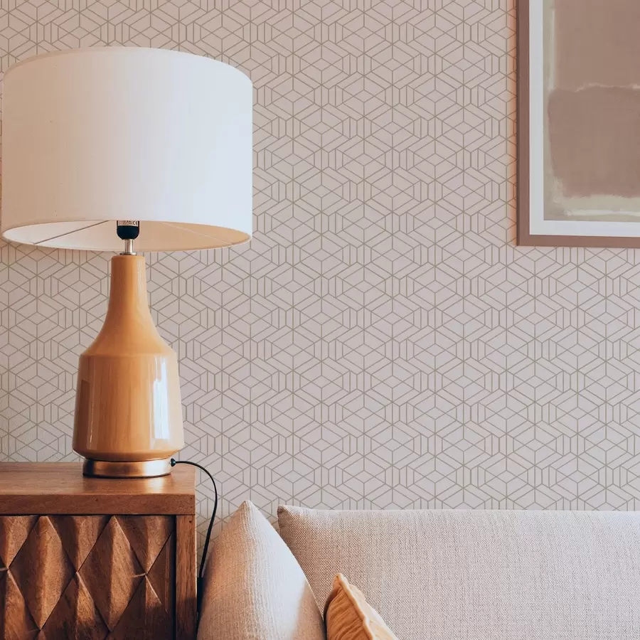 Fototapetes Siltā smilškrāsā fons ar smalkām grafiskām kubveida figūrām a01067v3