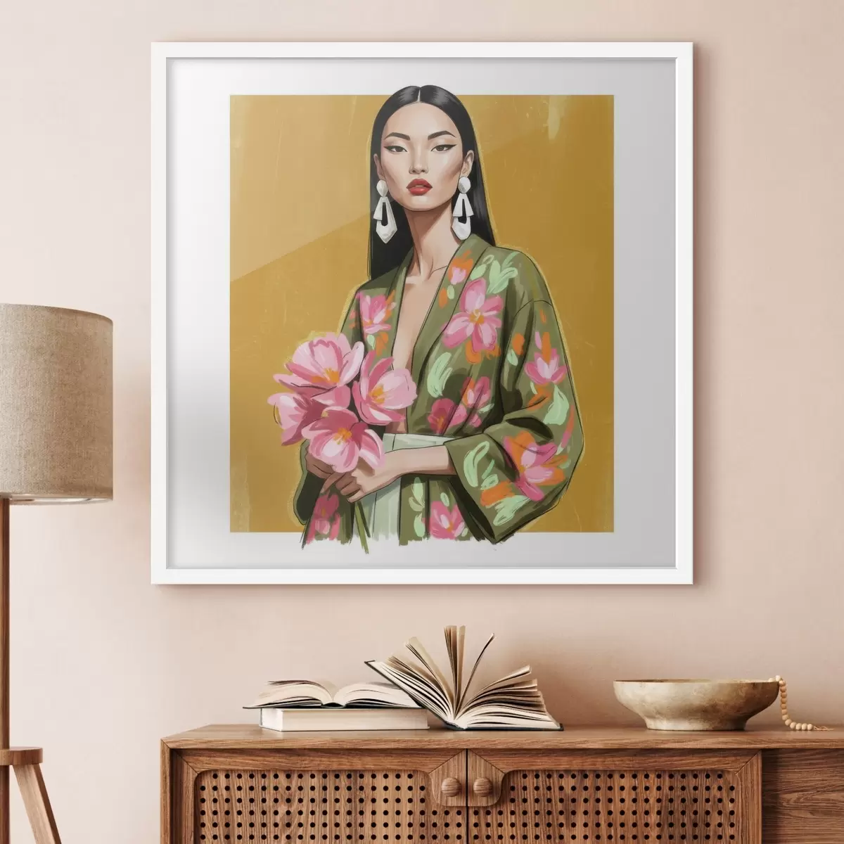 Plakāts Meitene ar ziedu pušķi f46850