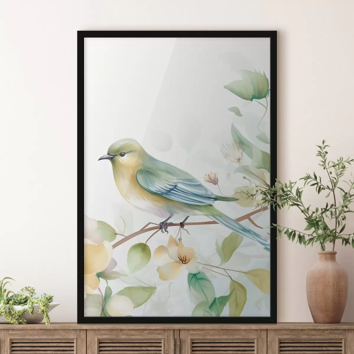 Plakāts Zvirbulis uz zara, akvareļa imitācija f46892