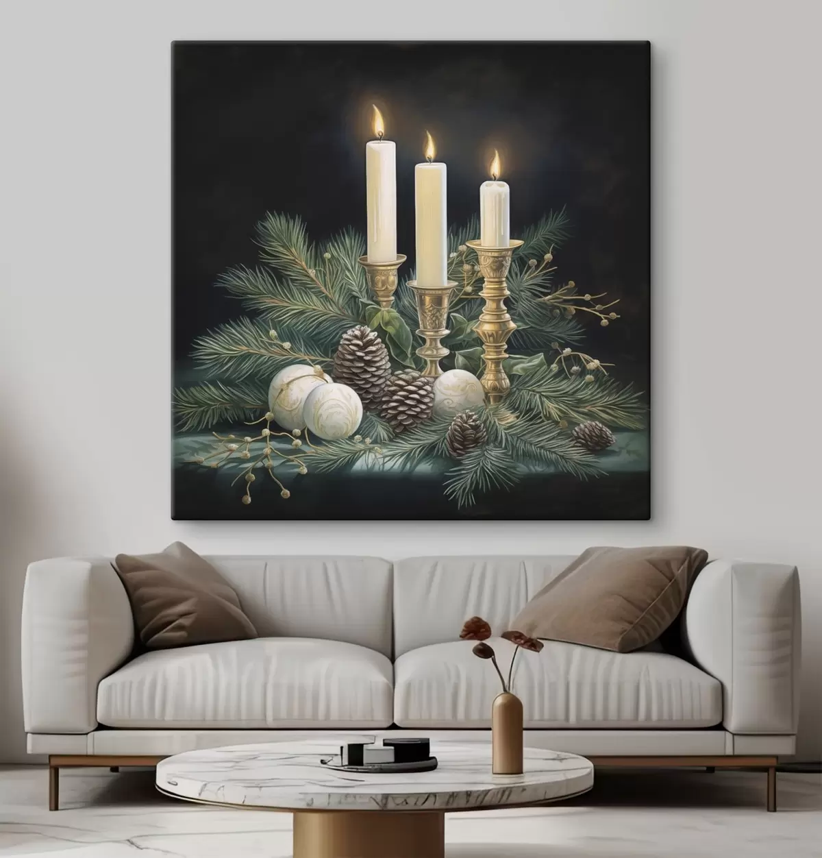 Glezna Jaungada kompozīcija, egle un sveces s46963