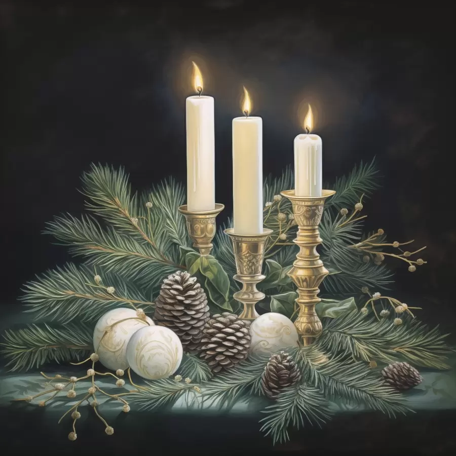 Fototapetes Jaungada kompozīcija, egle un sveces f46963