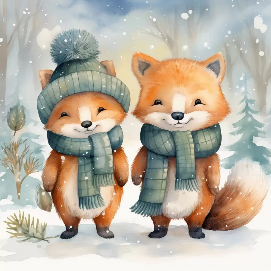 Fototapetes Divi mazie lapsas, imitācija akvareļglezniecība f46969