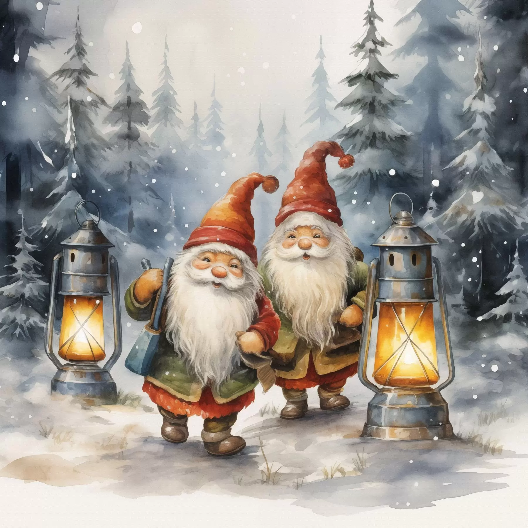 Fototapetes Jaungada rūķi, imitācija akvareļi f46970