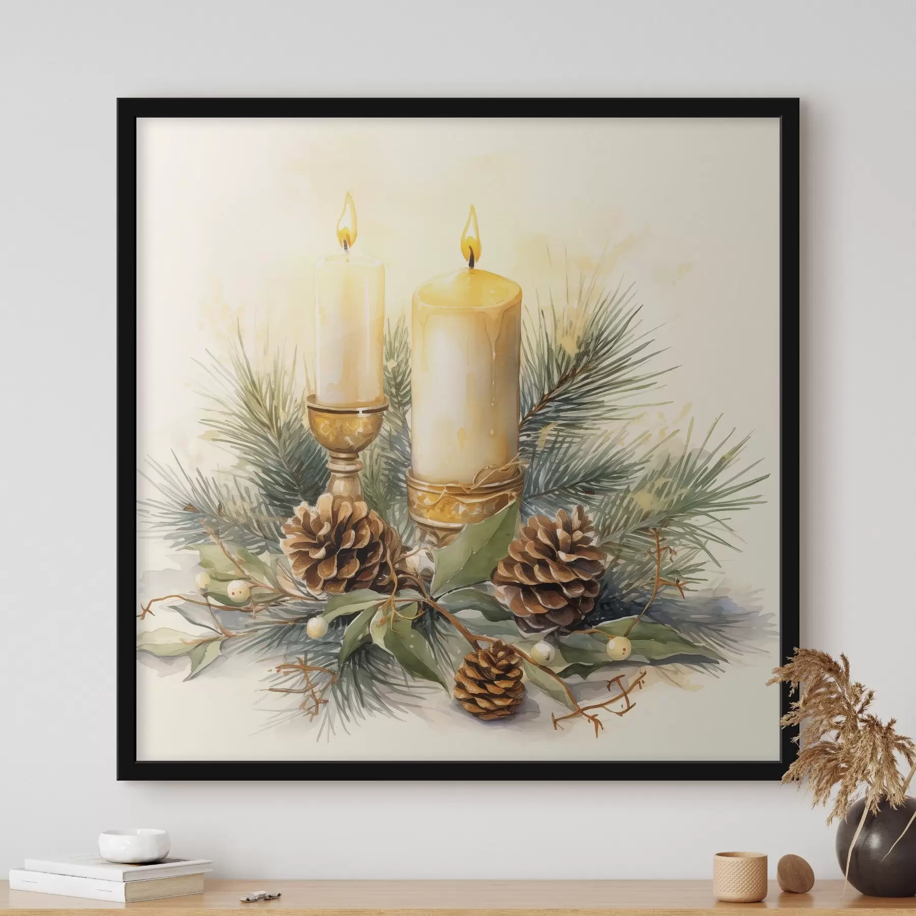 Fototapetes Kompozīcija, Jaunais gads, Egle un sveces f46971