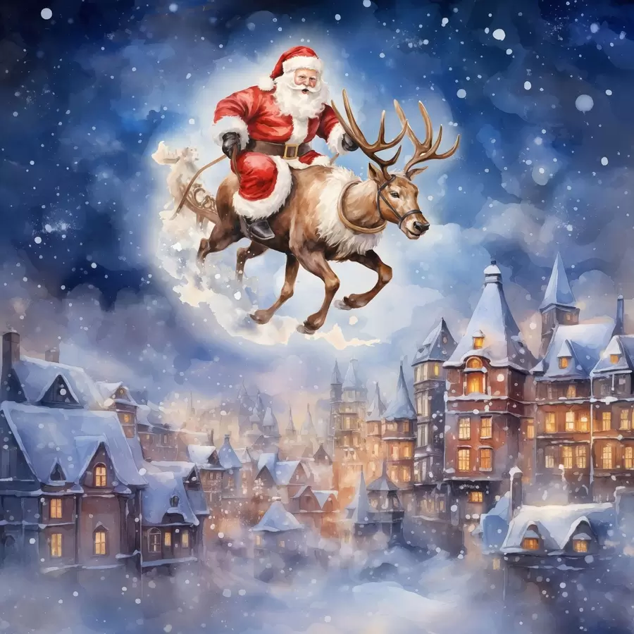 Fototapetes Pasaku Jaunais gads, Ziemassvētku vecītis uz kamanām f46972