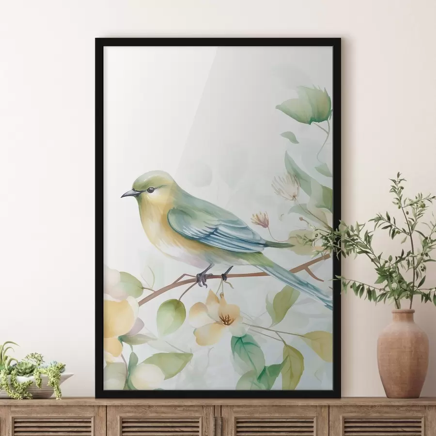 Fototapetes Zvirbulis uz zara, akvareļa imitācija f46892