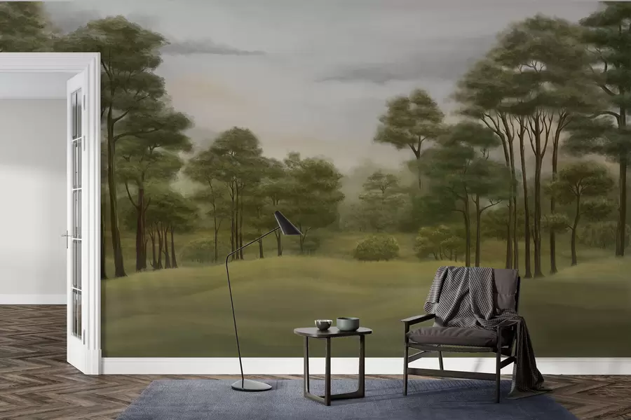 Fototapetes Mierīga meža ainava maigās krāsās w02193