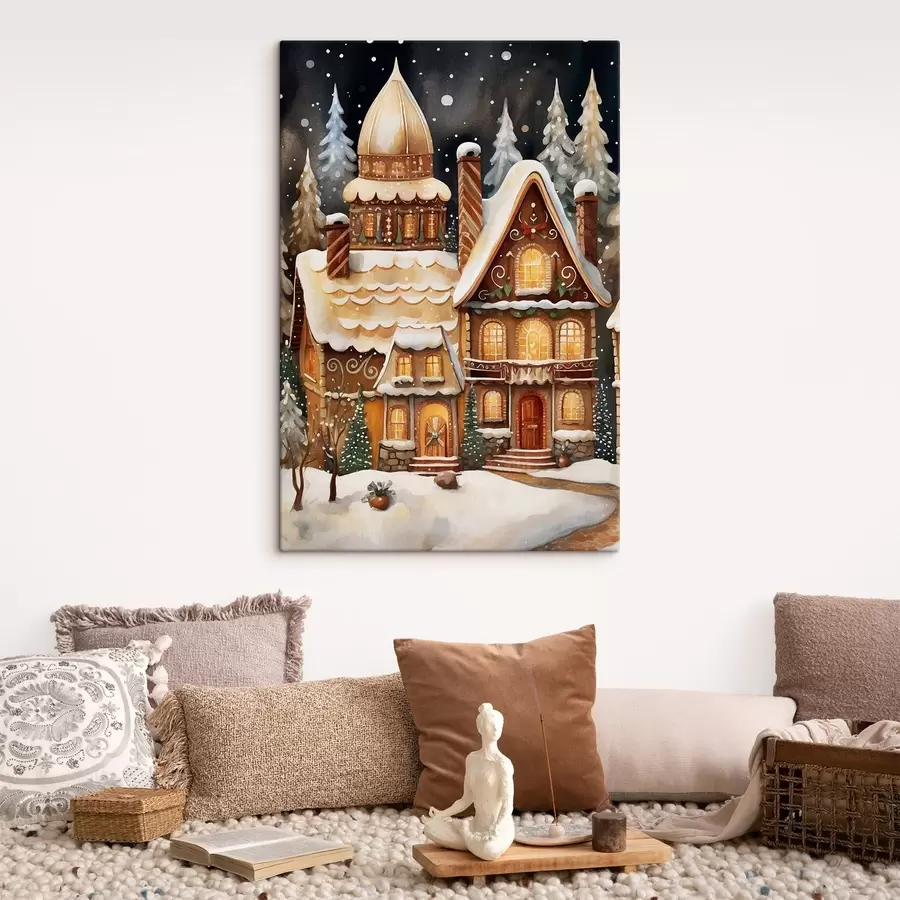 Fototapetes Sniega klātās mājas mežā s46985