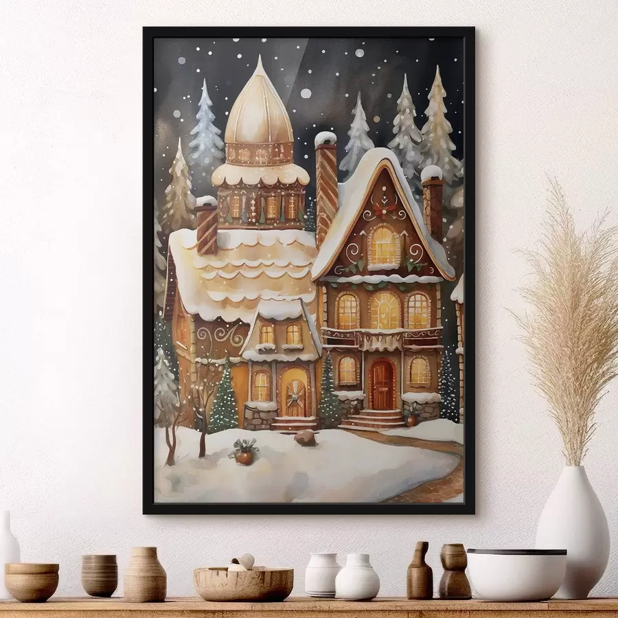 Fototapetes Sniega klātās mājas mežā f46985