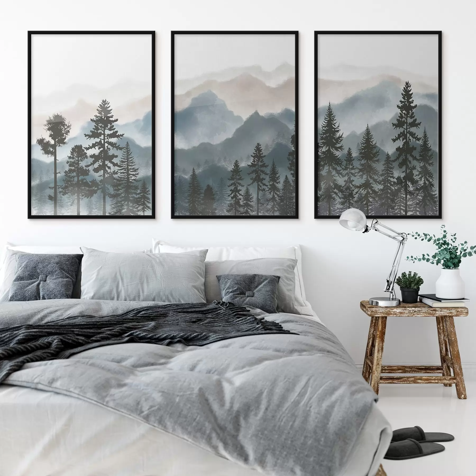 Fototapetes Mierīgi kalni un silueti koki d00244