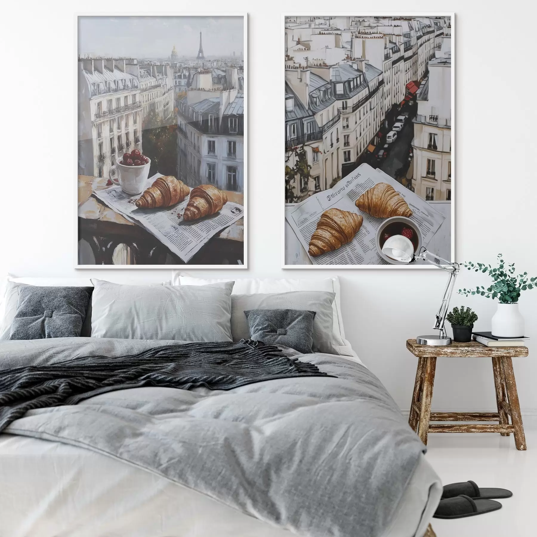 Fototapetes Pilsētas skats uz balkona Parīzē, Eifeļa tornis, zemenes, kafija, žurnāls d00445