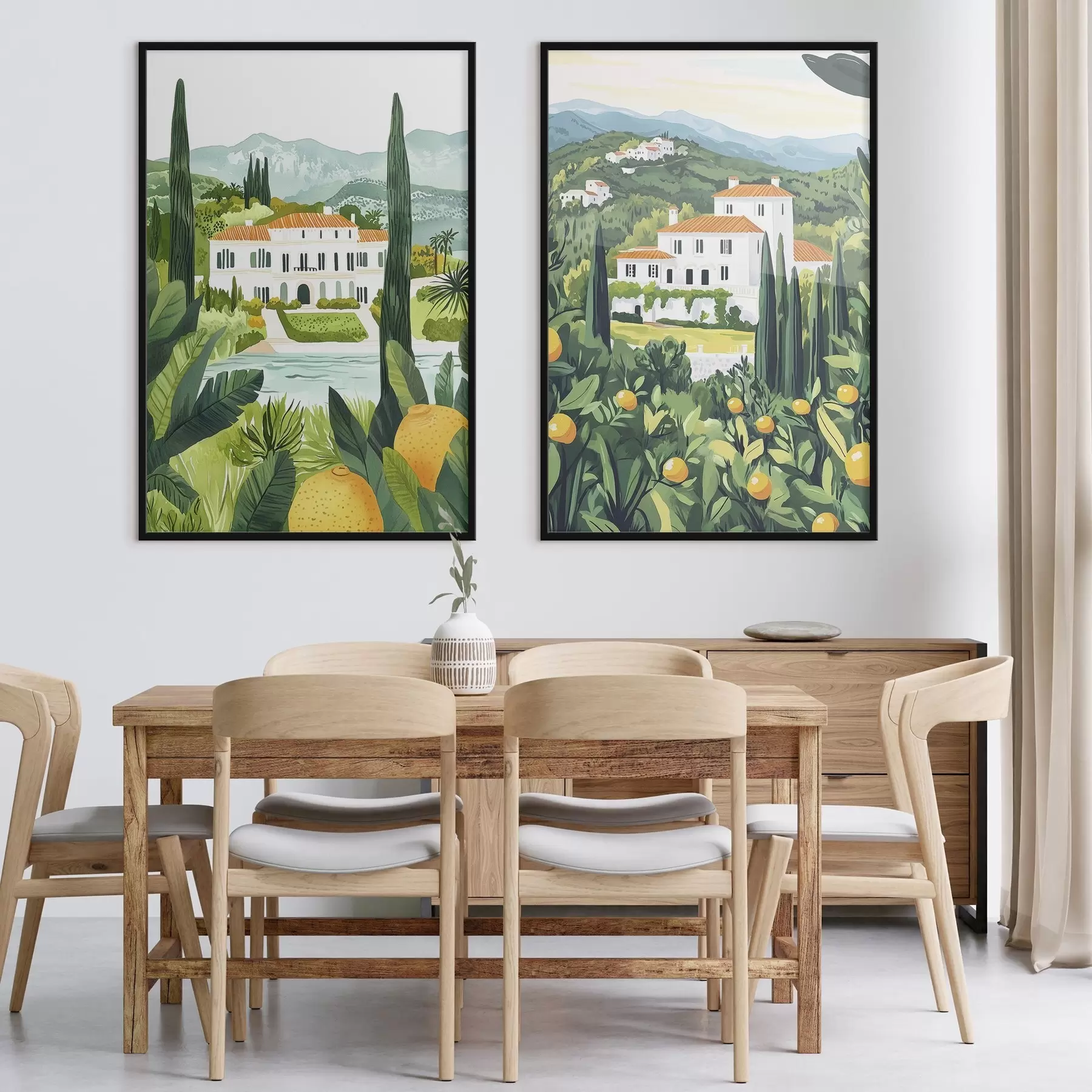 Fototapetes Vidusjūras ainavas ar kokiem un mājām, jūras piekraste, Spānija d00450