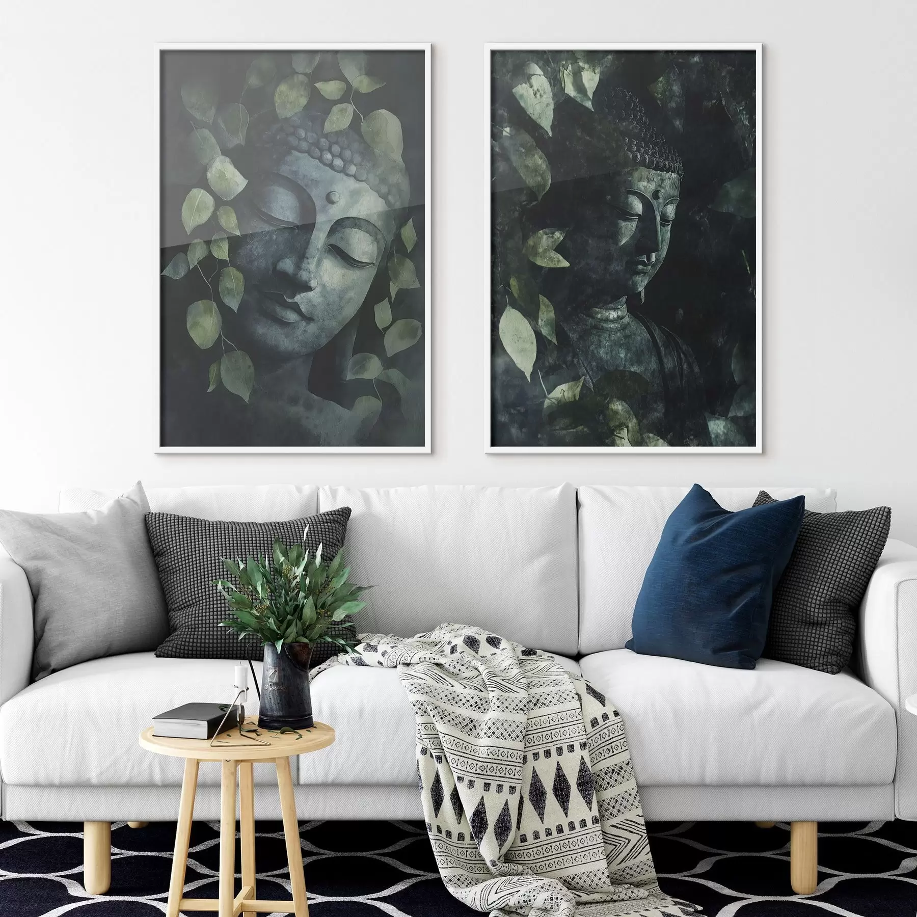 Fototapetes Zaļš Buda tropu lapās, akvareļu stilā d00451