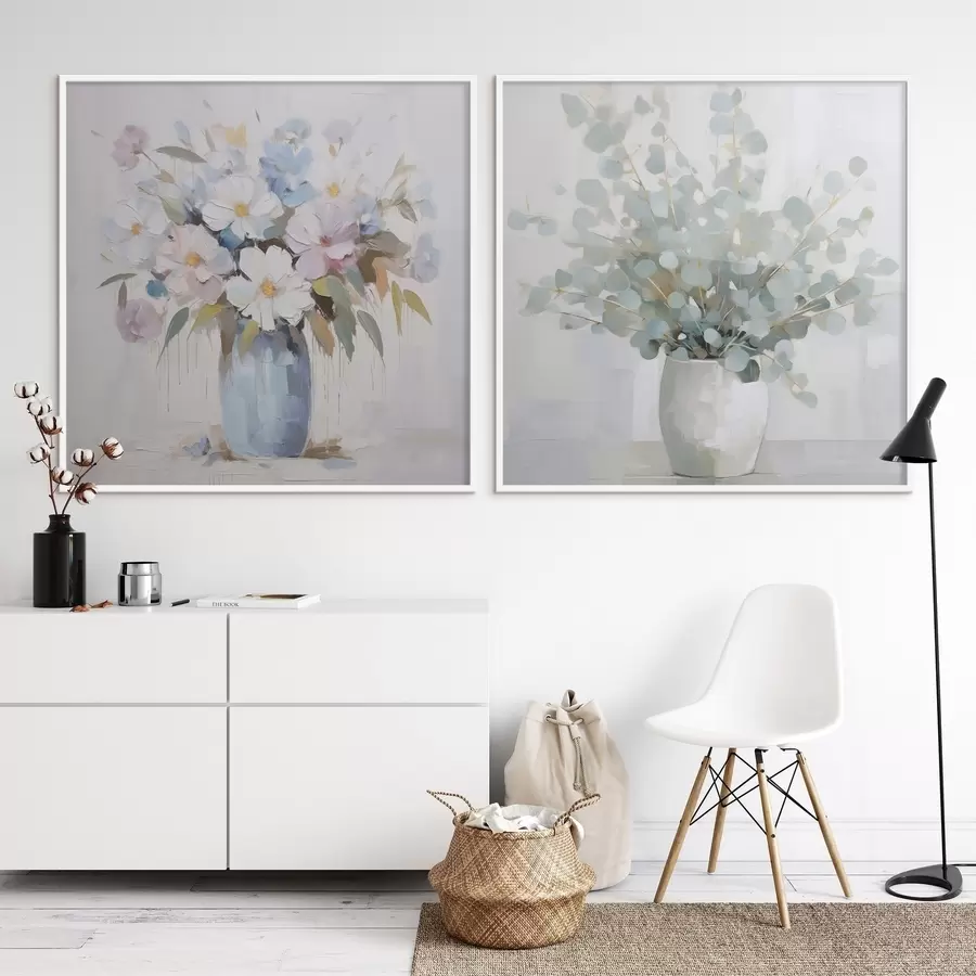 Fototapetes Ziedi un eikalipta imitācijas glezna d01017