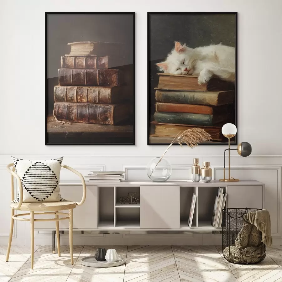 Fototapetes Kaķis uz grāmatām d00919