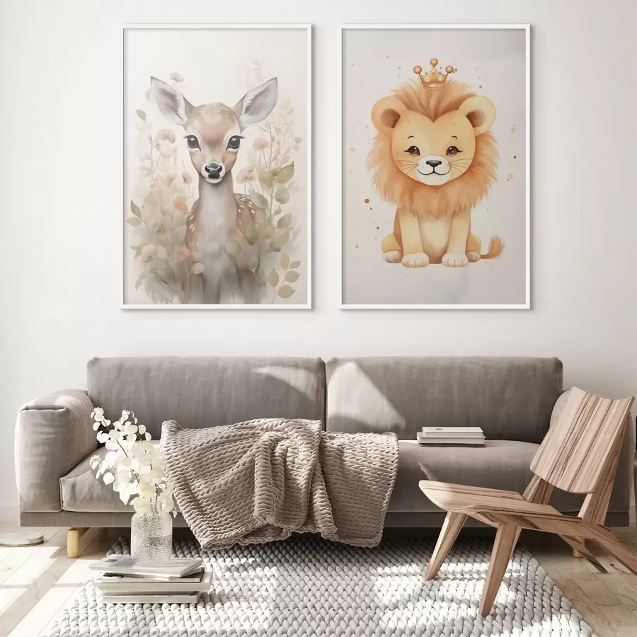 Fototapetes Briedis un lauva d00922