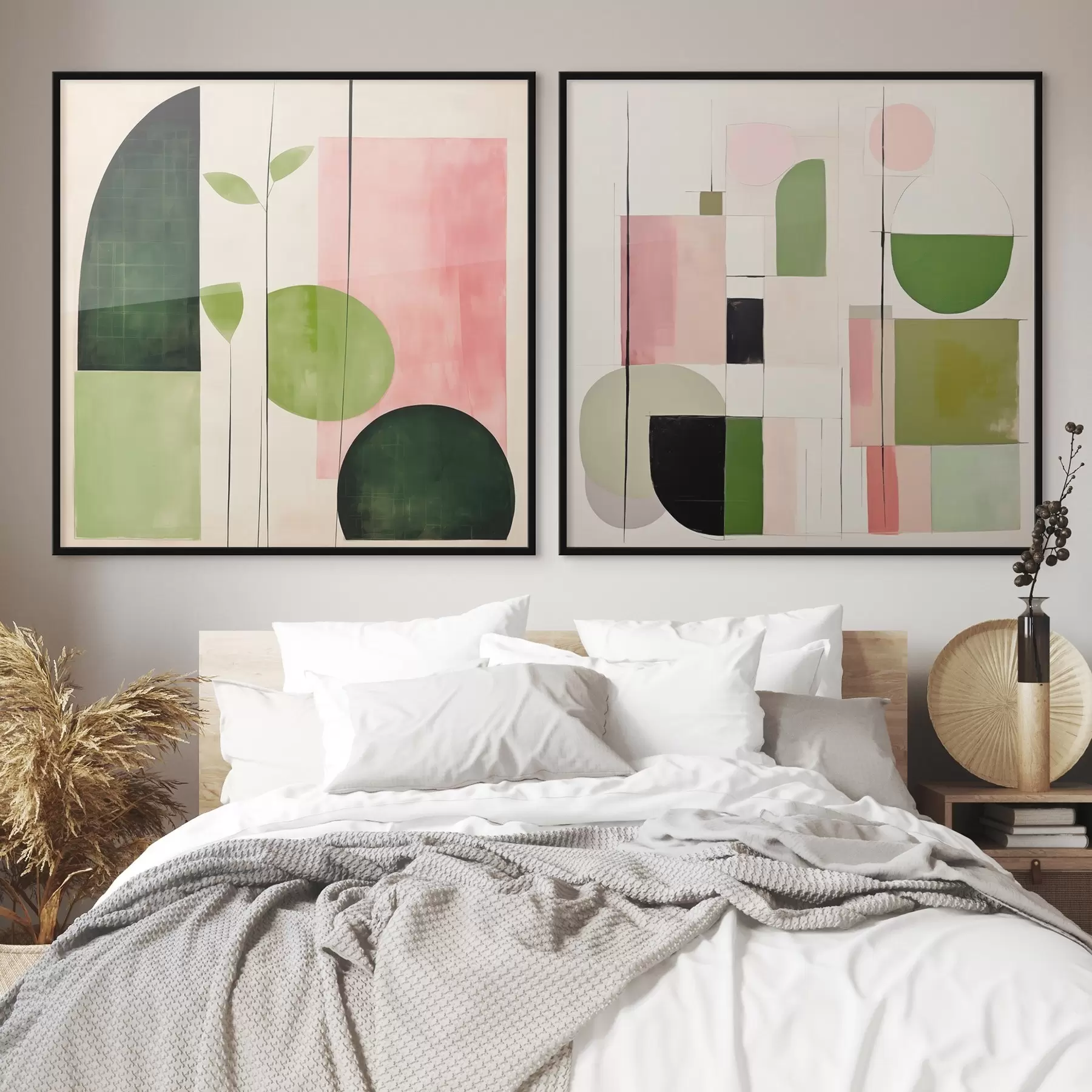 Fototapetes Minimālisma diptihs ar stilizētu floru un ģeometriju d00894