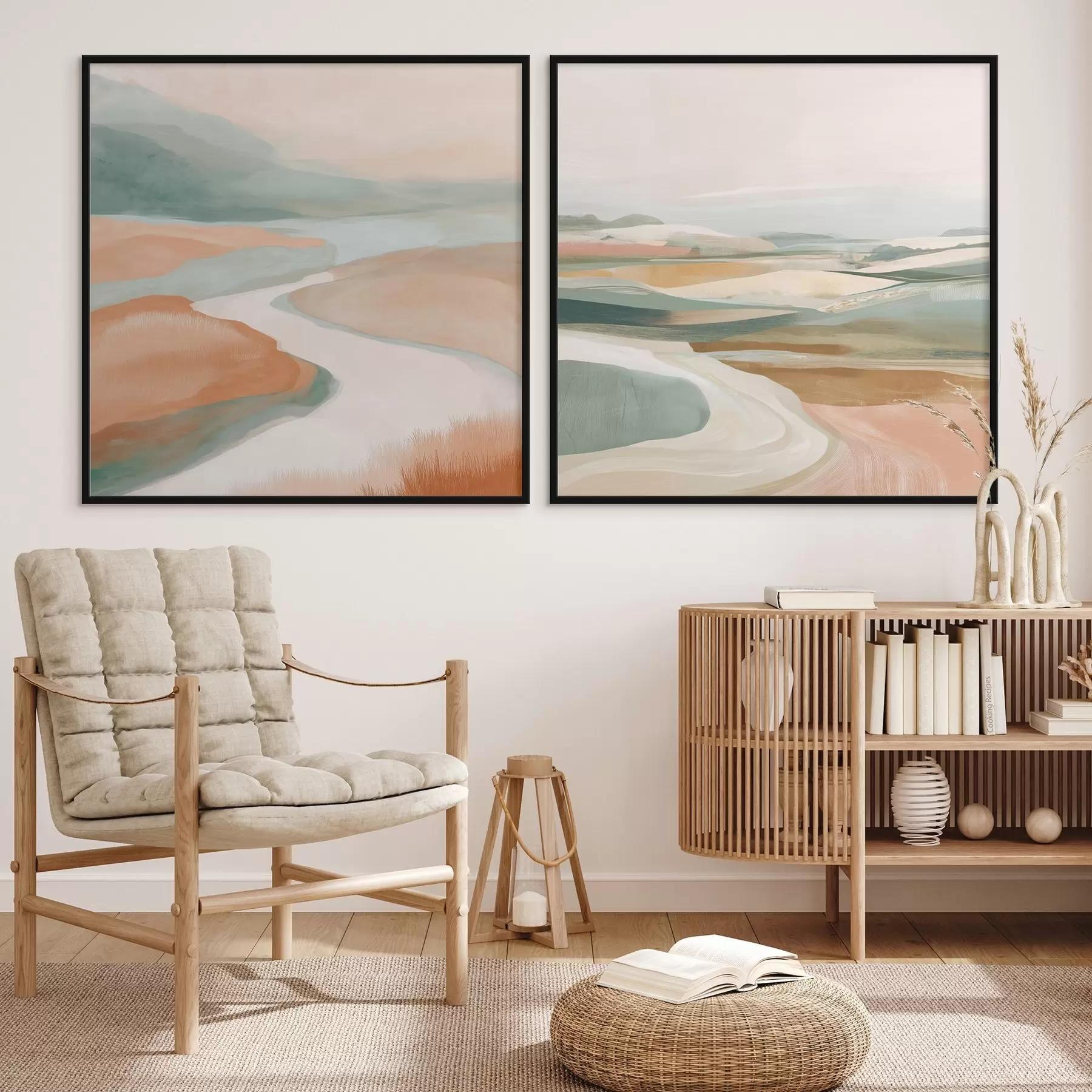 Fototapetes Abstrakti kalni un upe pasteļtoņos d00896