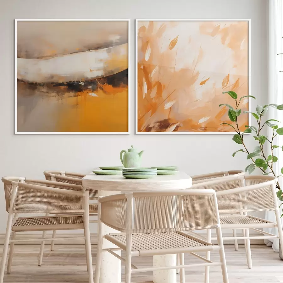 Fototapetes Abstrakts diptihs eļļas stilā ar dzeltenoranžiem un melniem toņiem d00897
