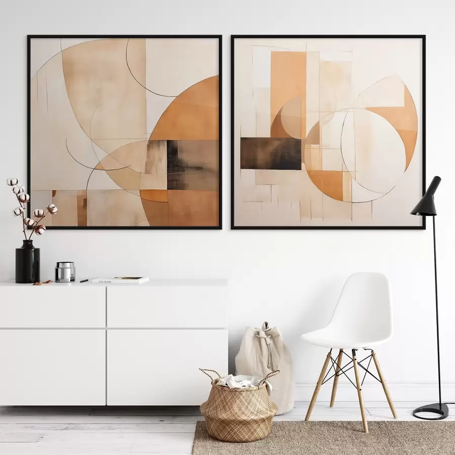 Fototapetes Mūsdienīga abstrakcija ar apļiem un līnijām kafijas ar pienu krāsās d00898