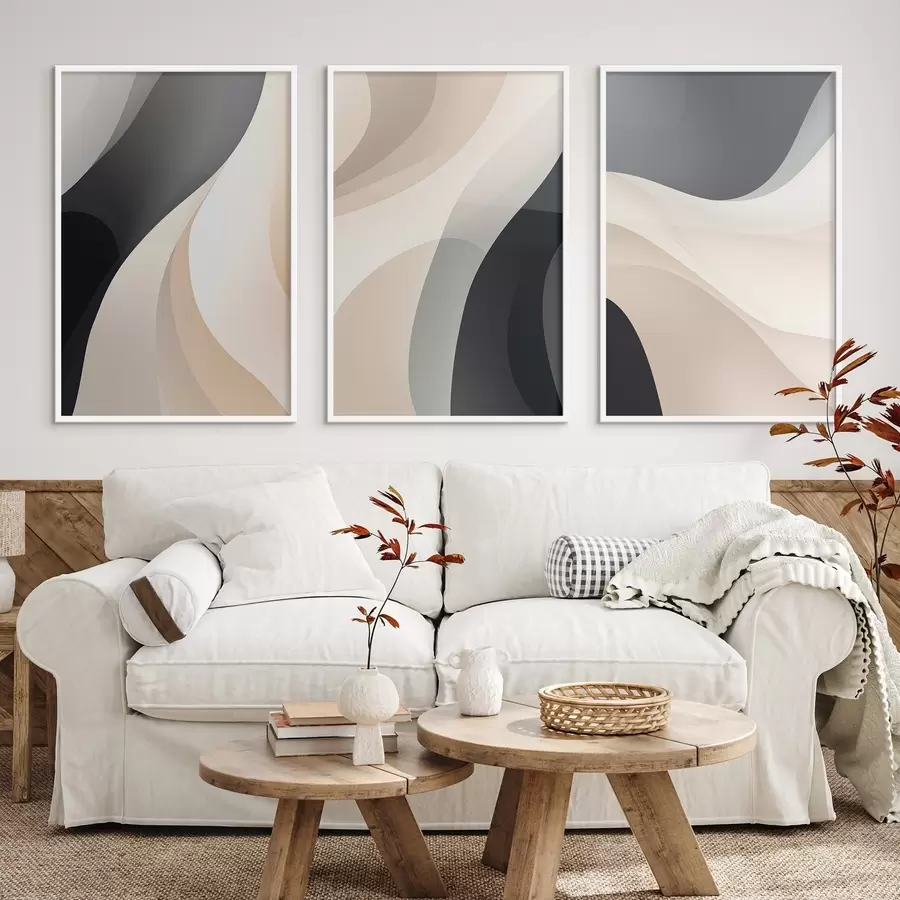 Fototapetes Minimālas plūstošas līknes krēmkrāsā, pelēkbrūnā un melnā krāsā d00962