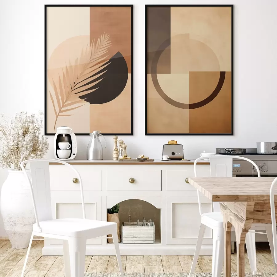 Fototapetes Terakota un smilškrāsas ģeometrija ar palmu lapu motīvu d00968